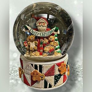 1996 San Francisco Music Box Company Folk Art Santa & Teddy Snow Globe WB
